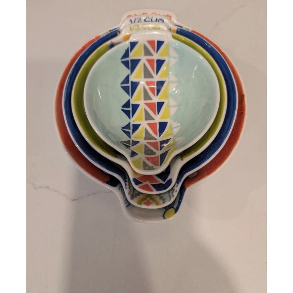 Anthropologie Geometric Pattern Ceramic Nesting Measuring Cups Set of 4